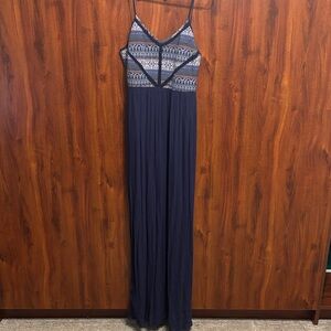 Doe & Rae Navy Maxi Dress with Patterned Bodice